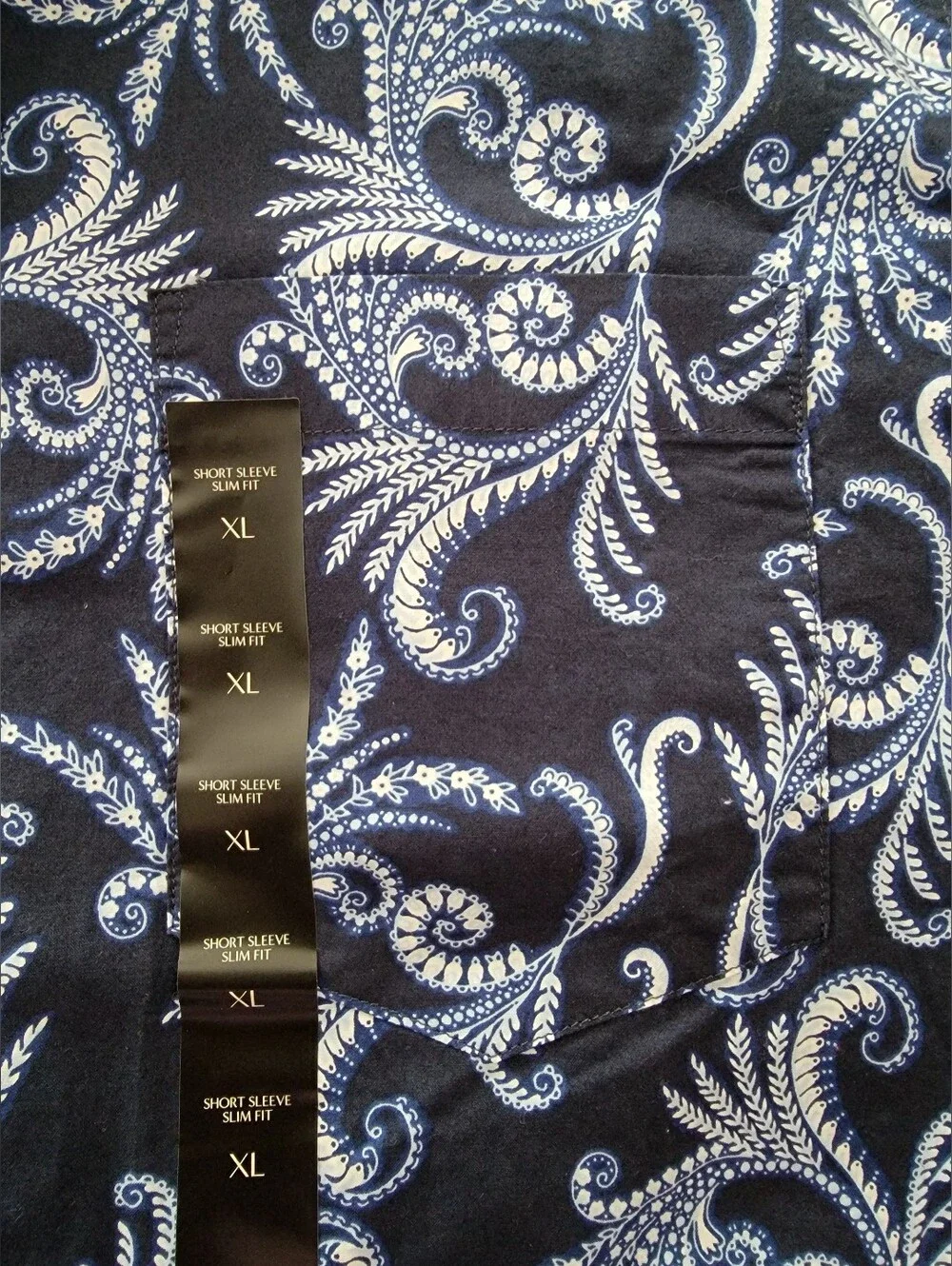 NWT Banana Republic Mens Navy Paisley Pattern Short Sleeve Slim Fit Shirt - XL